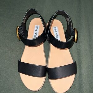 Steve Madden Black Sandals with Gold Buckle